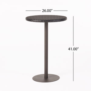 Outdoor Round Rattan Bar Table With Iron Frame - Multi Brown