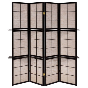 4 Panel Folding Screen With Shelves - Brown