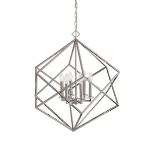 Uttermost Euclid 6-light nickel cube pendant lighting fixture with modern geometric design and sleek finish.