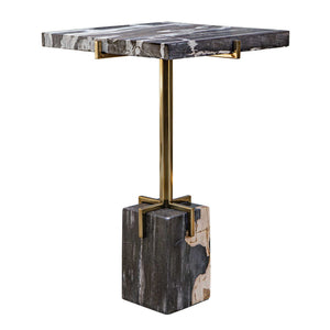 Rowman - Petrified Wood Accent Table - Bronze
