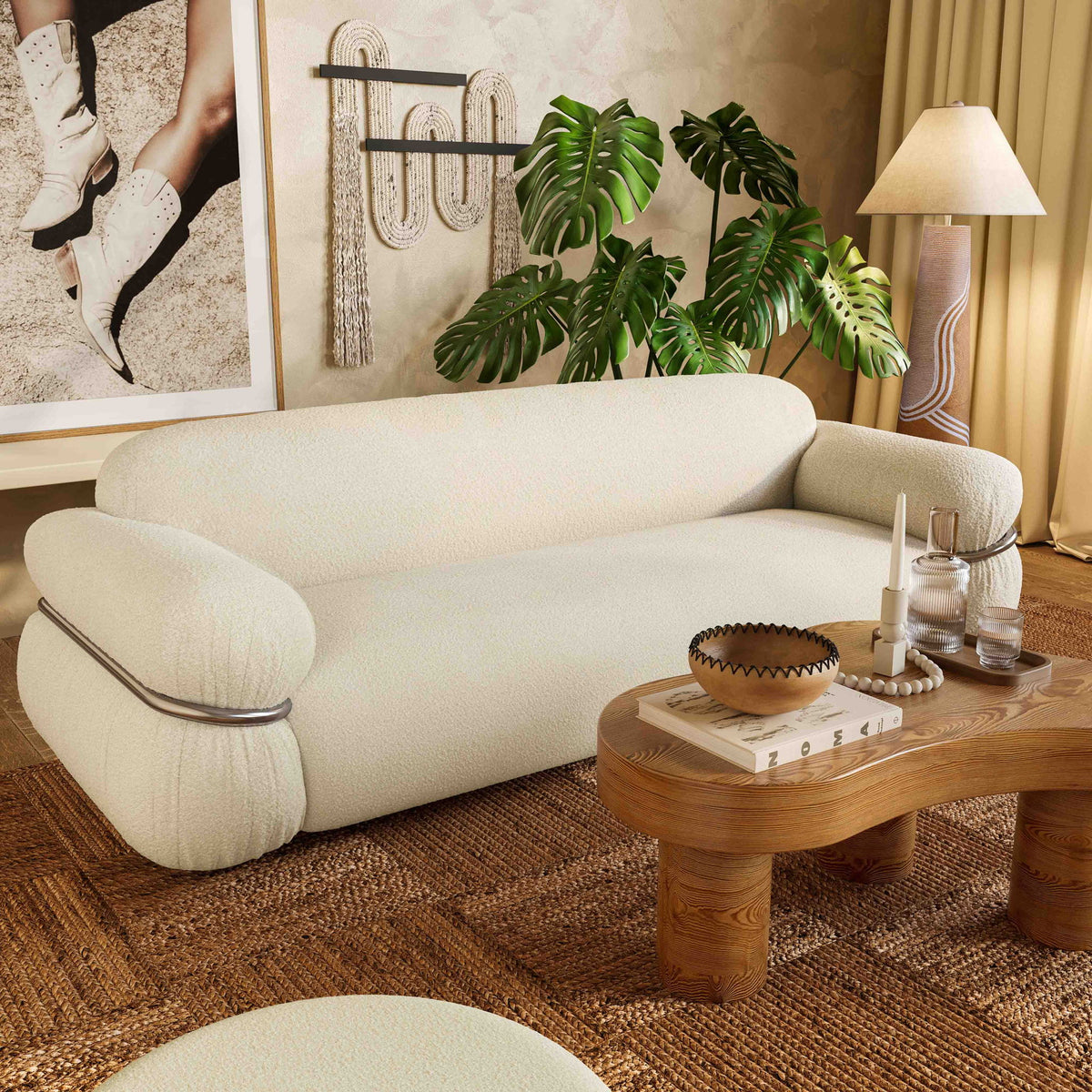 Leyla - Boucle Sofa - Cream - R&R Furniture Gallery (Fountain Valley, CA)