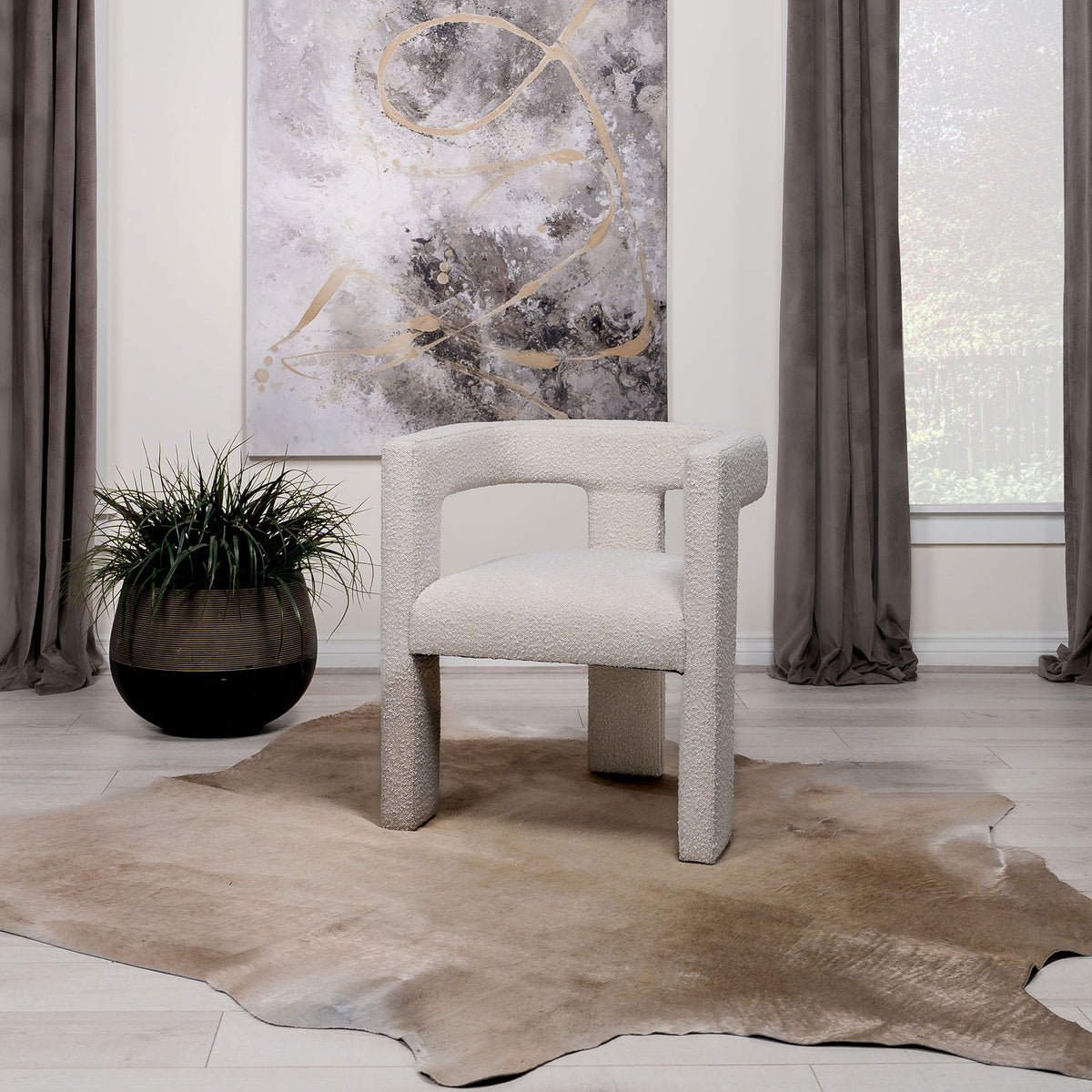 Verda - Upholstered Accent Side Chair In Soft With Rounded Open Back And 3 Leg Base - White