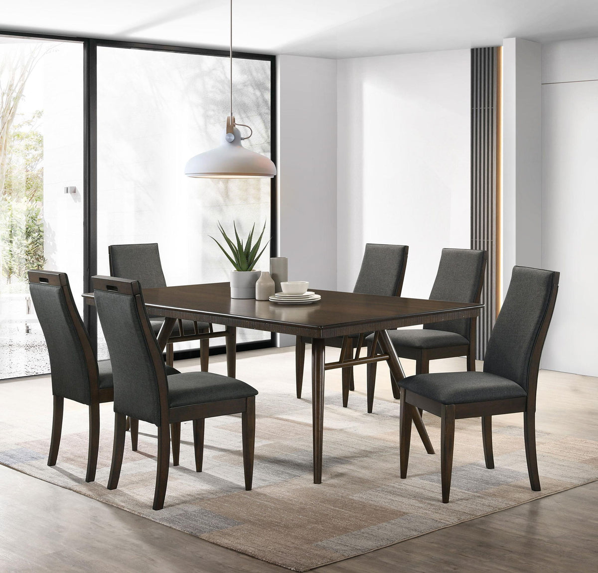Wes 7-piece Rectangular Dining Table Set Dark Walnut