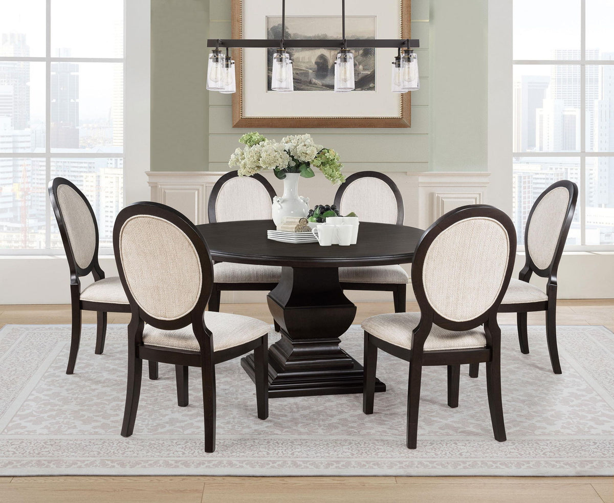 Twyla 7-piece Round Wood Dining Room Table Set Dark Cocoa
