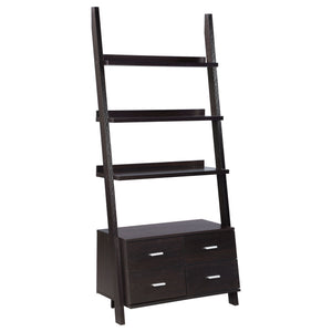 Shasta - 5 Shelf Ladder Bookshelf With Drawers - Cappuccino