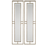 Pair of gold wall mirrors from Uttermost Rutledge set, featuring round frames and reflective glass for stylish home decor.