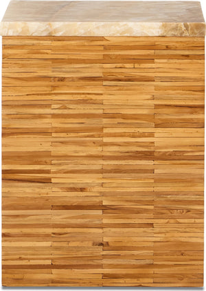 One Stone Wood Tile End Table in Onyx and Solid Teak