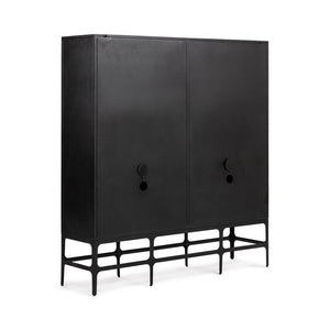Classic Home Amilio Tall Accent Cabinet in Rust Noir with sleek doors and modern design, standing against a neutral background.