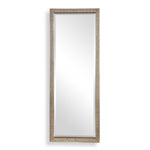 Silver metallic floor mirror by Uttermost, Cacelia design, featuring a sleek, modern mirror with a reflective silver frame.