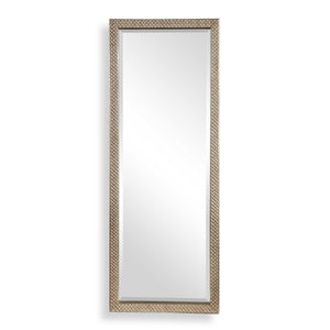 Silver metallic floor mirror by Uttermost, Cacelia design, featuring a sleek, modern mirror with a reflective silver frame.