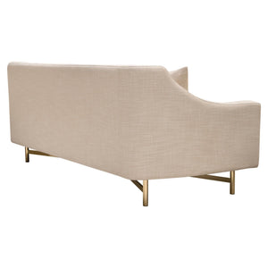 Croft Fabric Sofa in Sand Linen Fabric w/ Accent Pillows and Gold Metal Criss-Cross Frame by Diamond Sofa