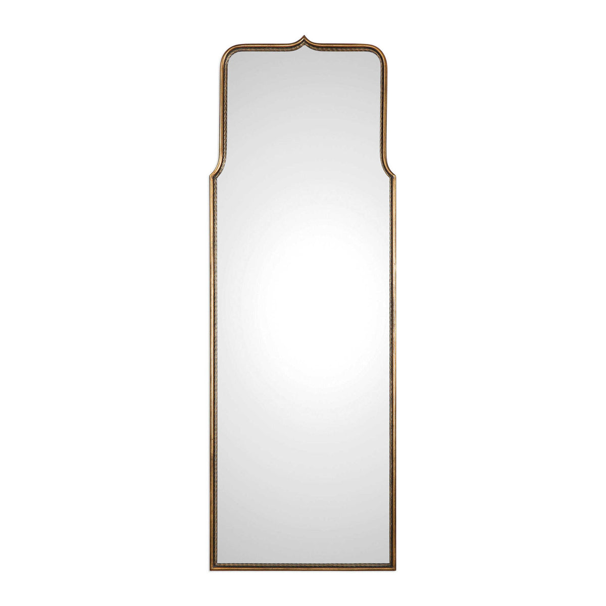Uttermost Adelasia wall mirror with antiqued gold finish, ornate frame, and elegant design for stylish wall decor.