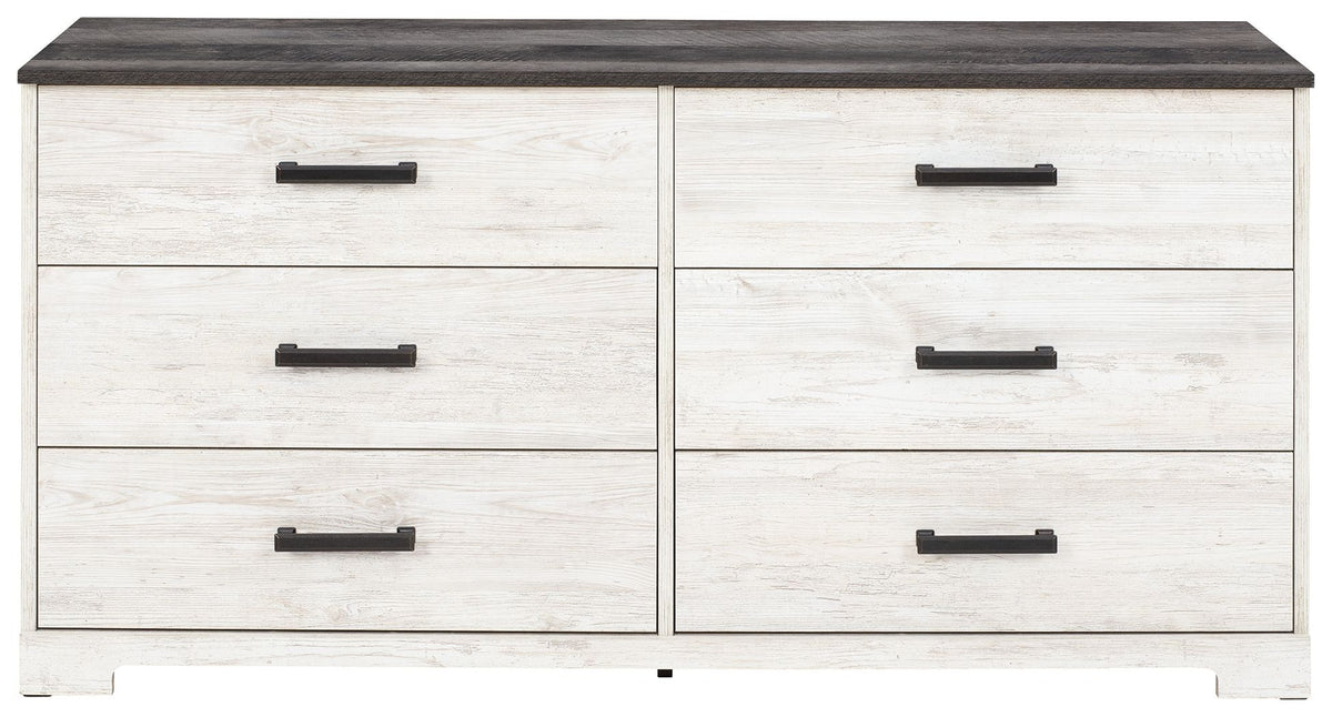 Shawburn - Six Drawer Dresser - Pewter-tone pulls - White / Black / Gray - R&R Furniture Gallery (Fountain Valley, CA)