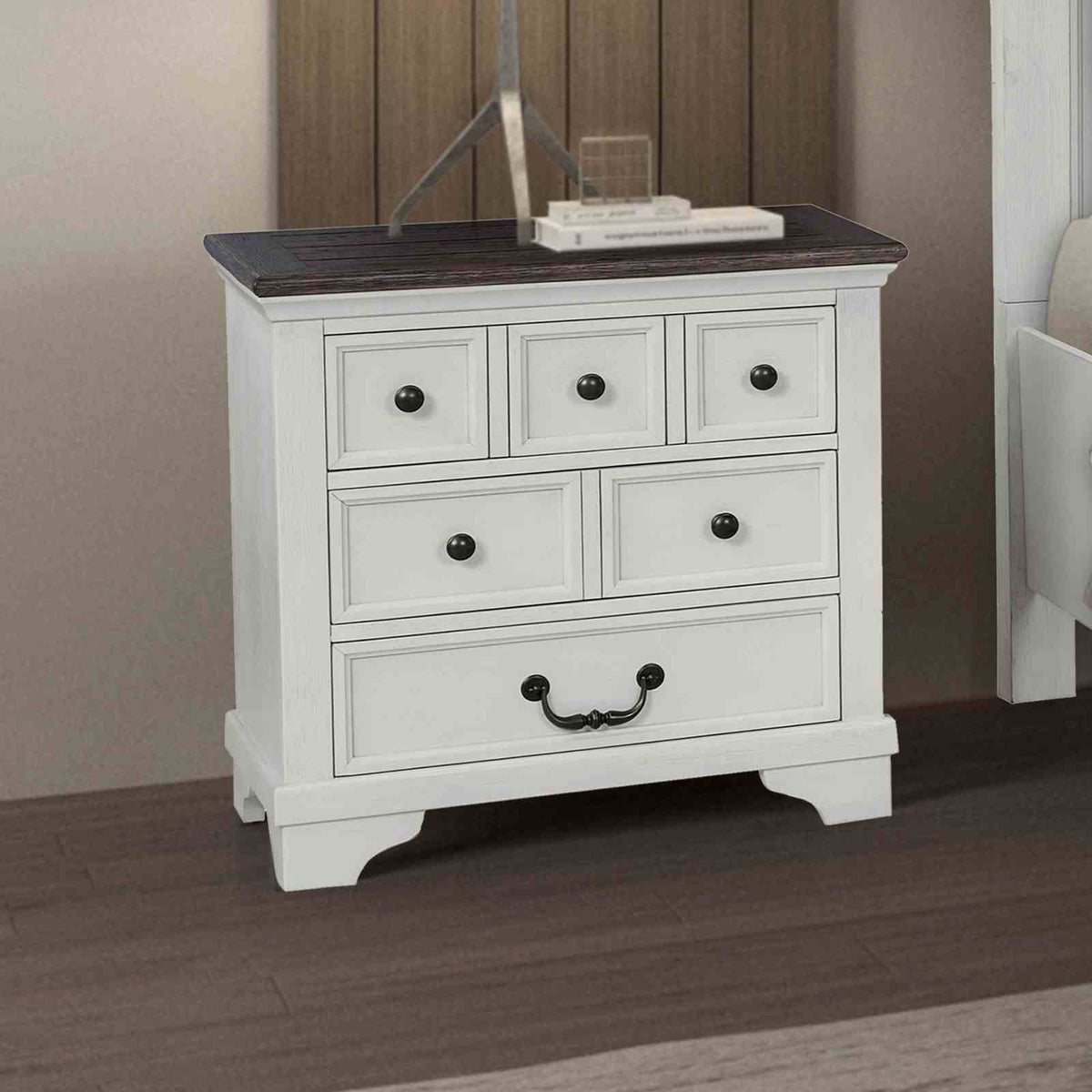 Nightstand w/ USB A-C, White/Dark Brown - FM79014WH-N