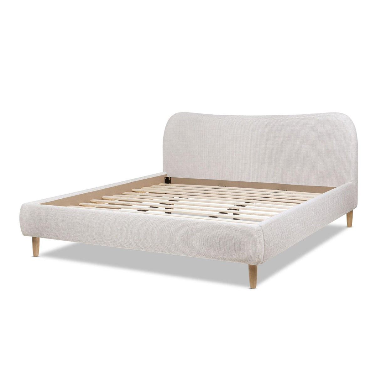 Roman - King Curved Headboard Upholstered Platform Bed - Light Beige