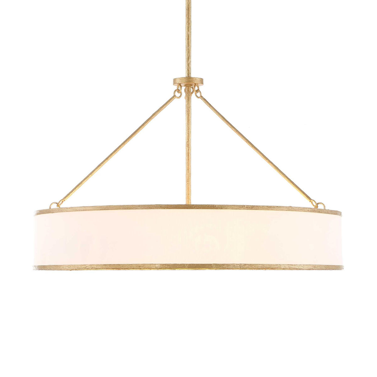 Uttermost Algiers 8-light drum pendant light with gold and white finish, hanging from a ceiling with visible chain and modern design.
