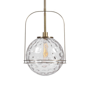 Uttermost Mimas 1 Light Globe Pendant in gold, modern pendant lighting with a spherical glass shade hanging from a sleek fixture.