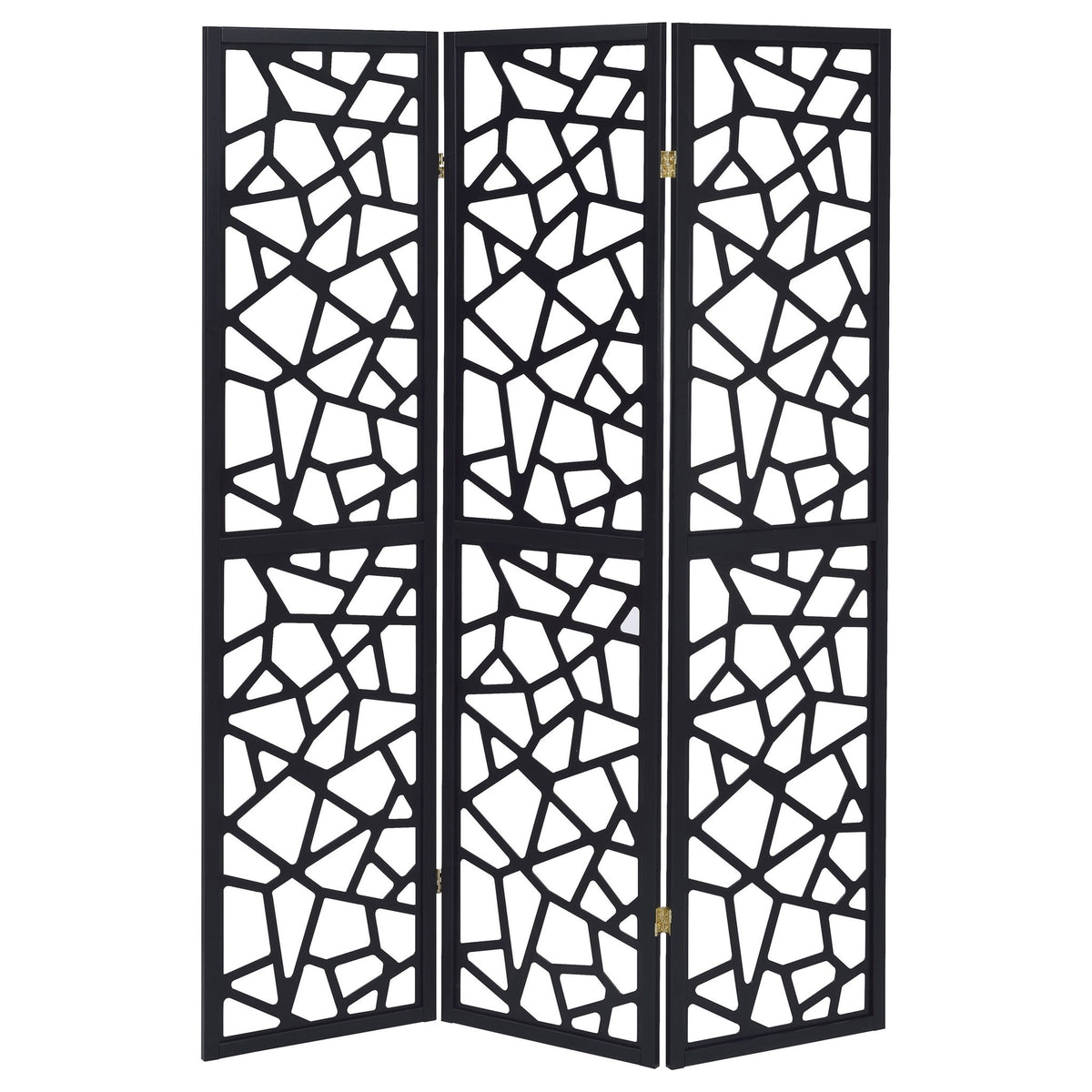 3 Panel Folding Screen With Mosaic Cutout Design - Black
