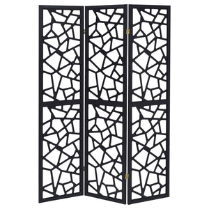 3 Panel Folding Screen With Mosaic Cutout Design - Black