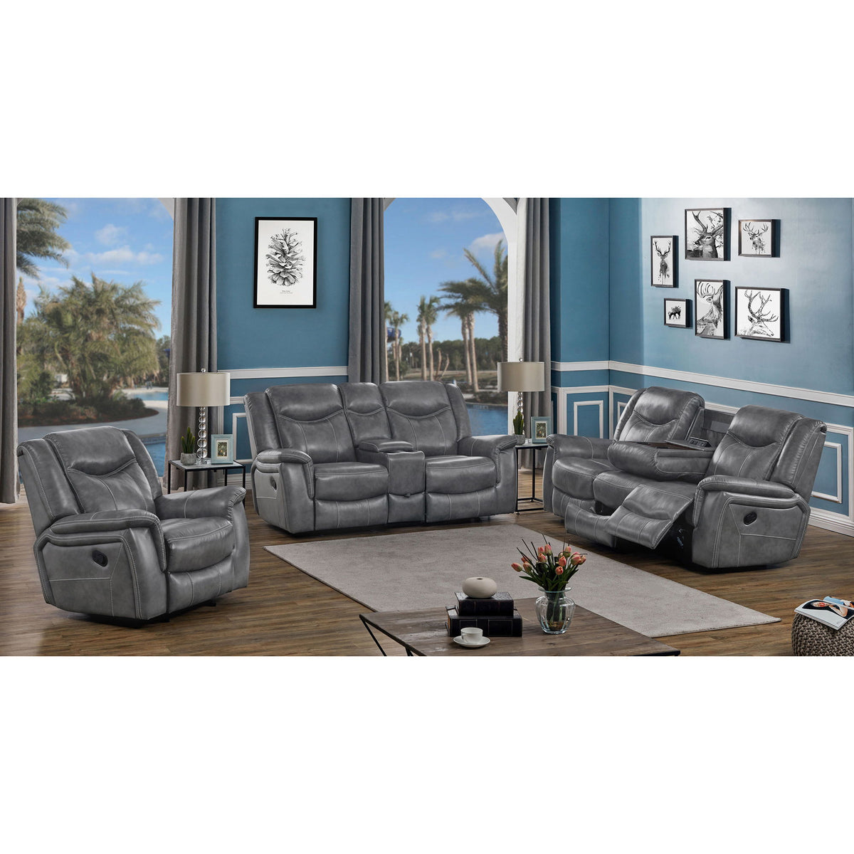 Carmen - Cool Motion Loveseat With Storage, With Reclining Function And Built In Storage - Gray