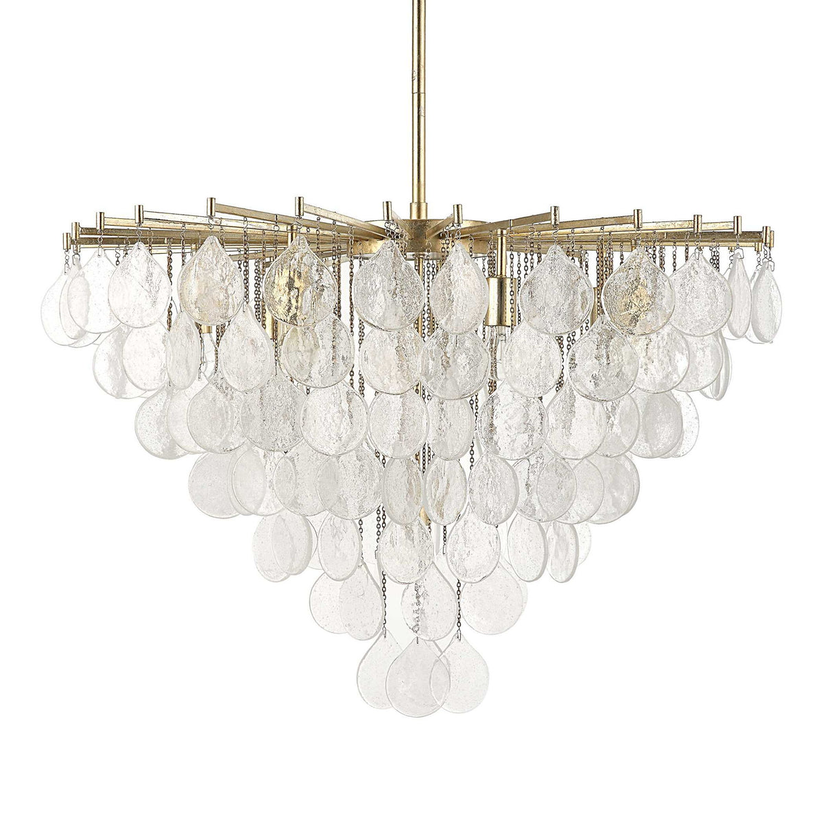 Uttermost Goccia tear drop glass pendant light hanging with a modern design and transparent glass teardrop shape.
