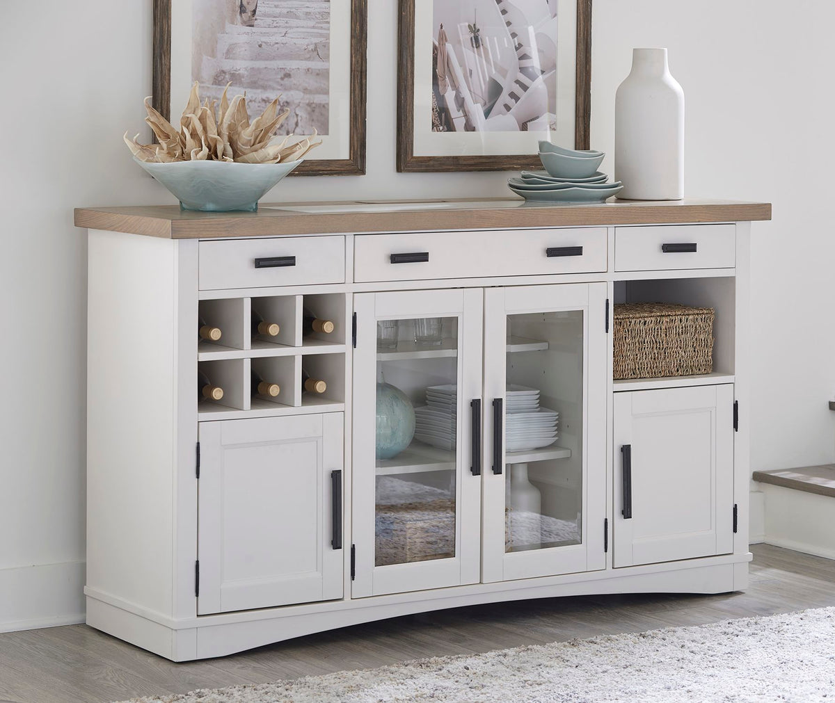 Americana Modern Dining - Buffet And Open Hutch With Quartz Insert - Cotton