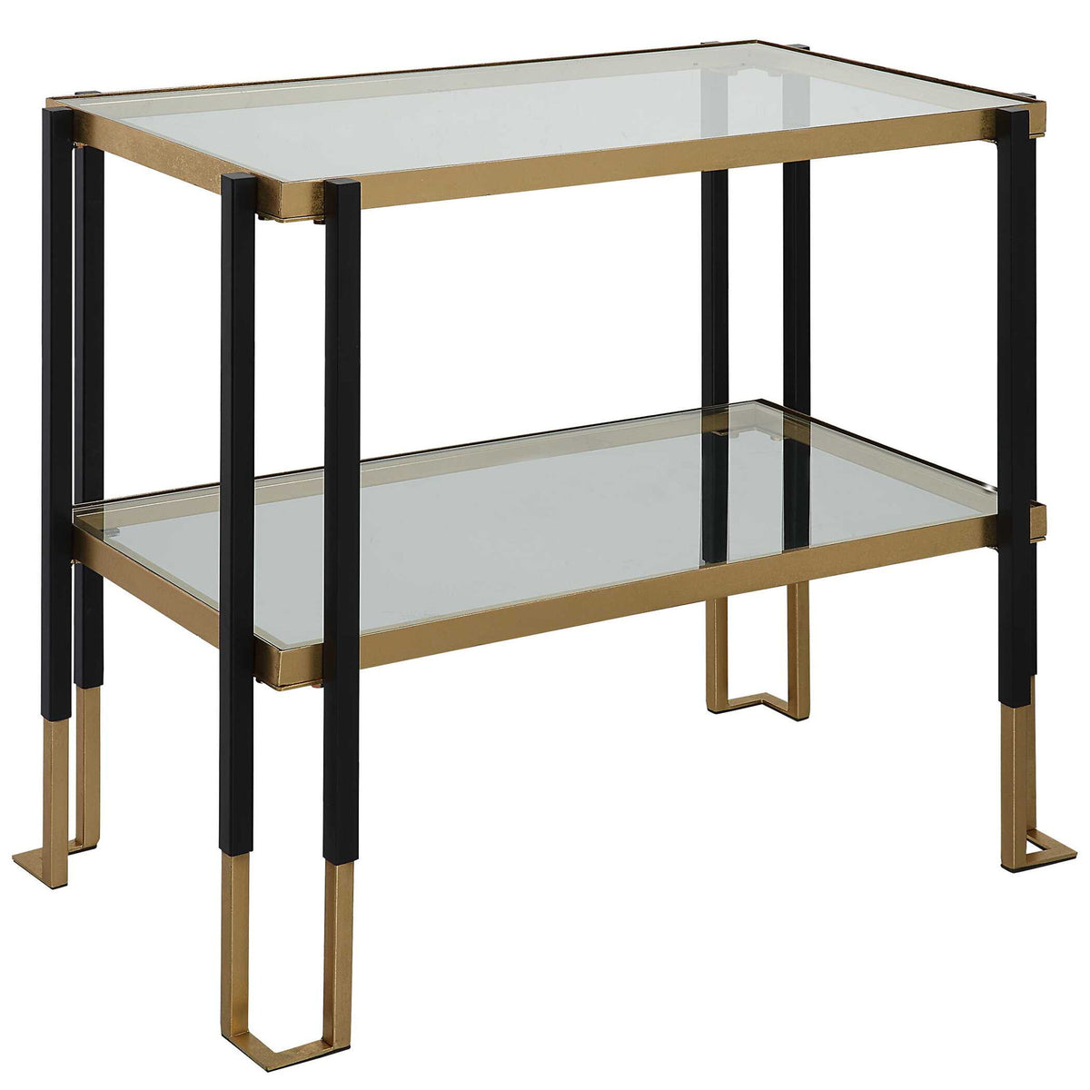Uttermost Kentmore glass console table with sleek clear glass top and modern metal frame, stylish for entryways or living rooms.