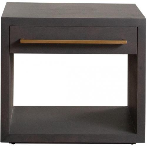 Encore Solid Mango Wood 1-Drawer End Table in Grey Oak Finish w/ Gold Metal Handle