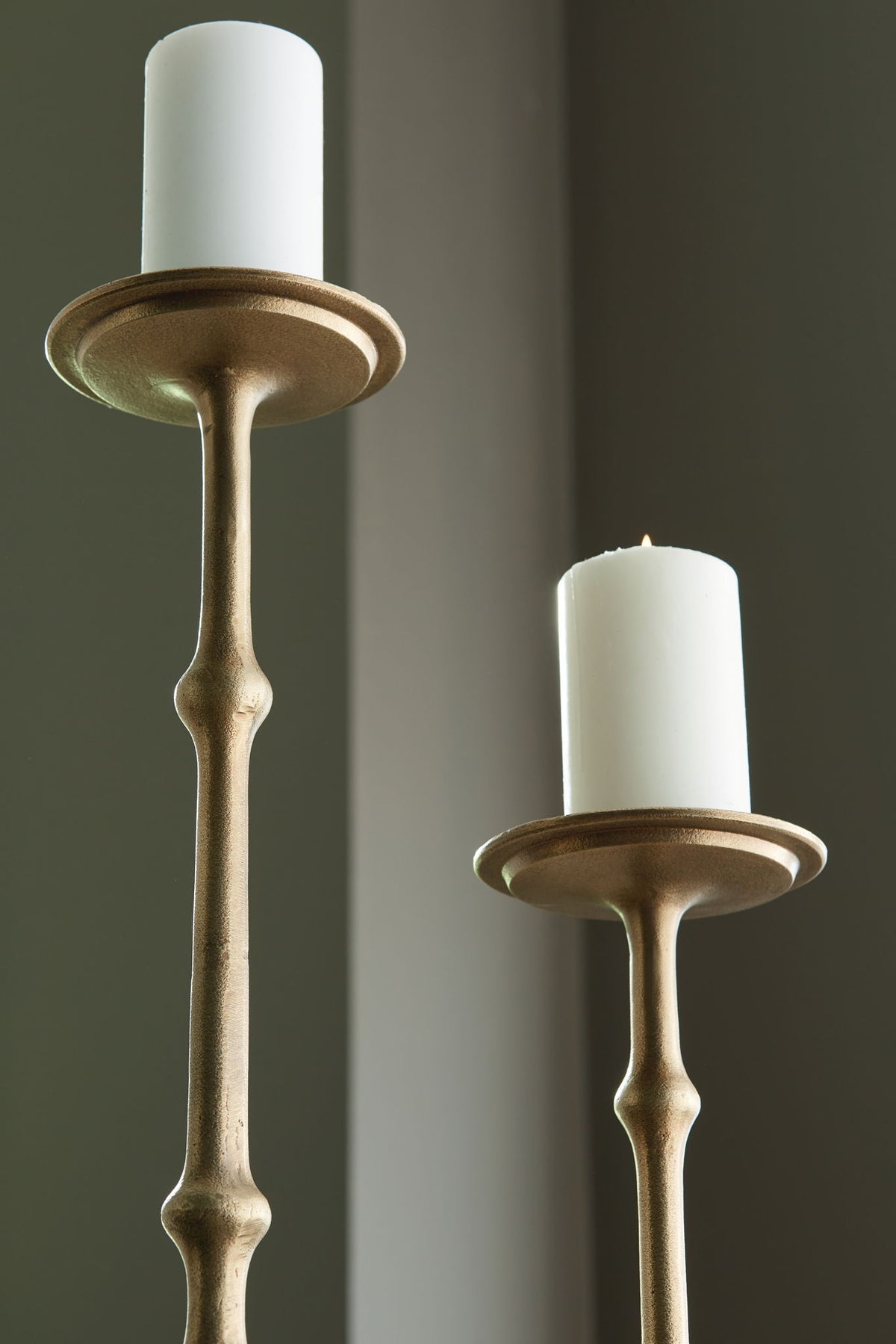 Larwick - Candle Holder Set (Set of 2) - Antique Brass Finish - R&R Furniture Gallery (Fountain Valley, CA)