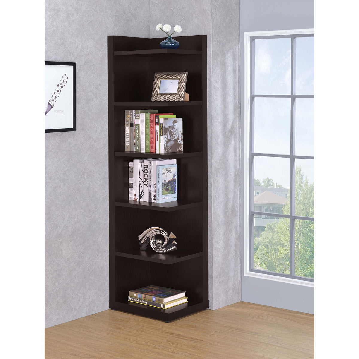 6 Tier Corner Bookcase - Cappuccino