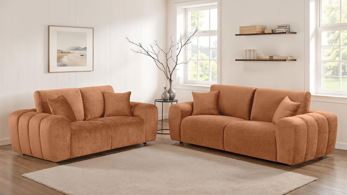 Burnett 2-piece Chenille Upholstered Sofa Set Burnt Orange