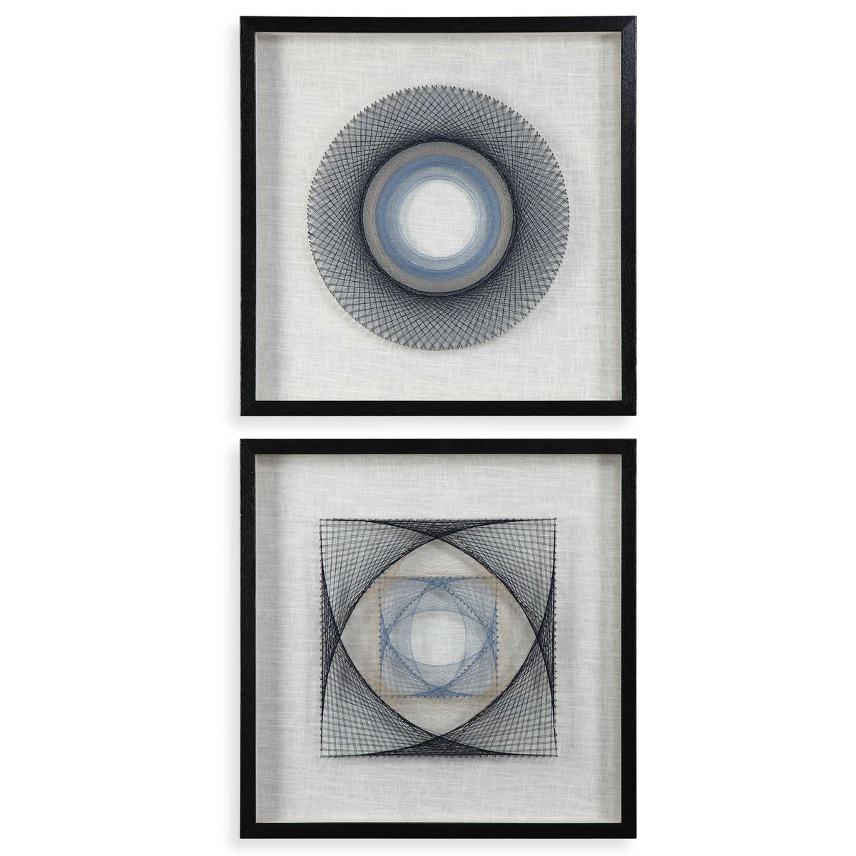 Pair of black geometric art wall decor by Uttermost, featuring modern string design on a set of two pieces.
