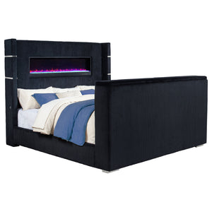 Judah - Eastern King Wingback TV Bed With Motorized Lift And Flame Visualizer - Black