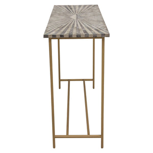 Prisma Console Table w/ Dyed Bone Inlay Sunburst Top & Brass Legs by Diamond Sofa