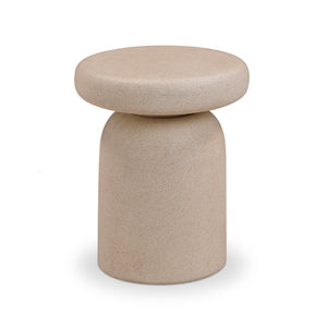 TOV Furniture Lydia side table with a sleek, modern design featuring a circular wood top and metal legs.
