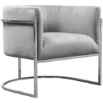 Pandora Accent Chair in Grey Velvet with Polished Silver Stainless Steel Frame
