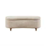 JLA Bailey flip top storage bench in taupe with cushioned lid and wooden legs, ideal for living room or entryway storage.