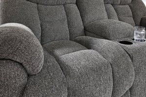 Foreside - Dbl Reclining Loveseat with Console - Charcoal - R&R Furniture Gallery (Fountain Valley, CA)