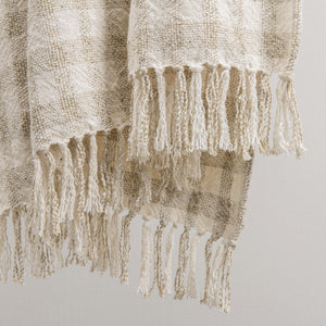 Classic Home natural ivory throw blanket, 50 x 70 inches, soft and cozy sari-style throw for living room or bedroom decor.