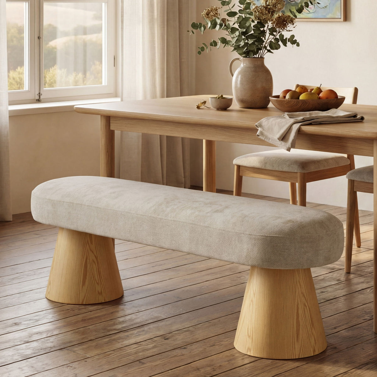 Upholstered Dining Bench - Oatmeal