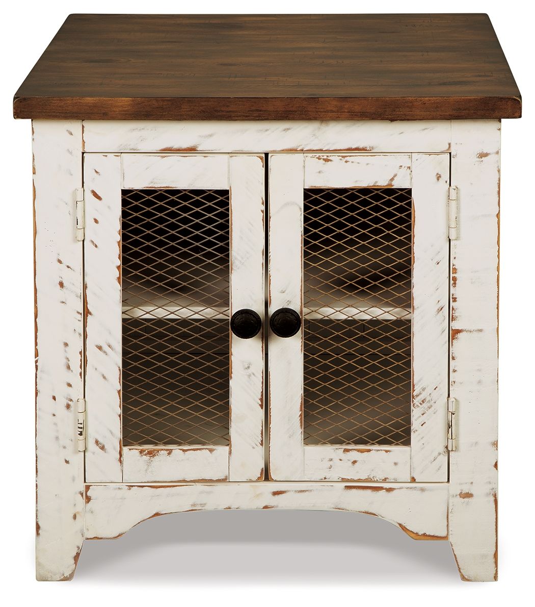 Wystfield - Rectangular End Table - 2 Doors - White / Brown - R&R Furniture Gallery (Fountain Valley, CA)