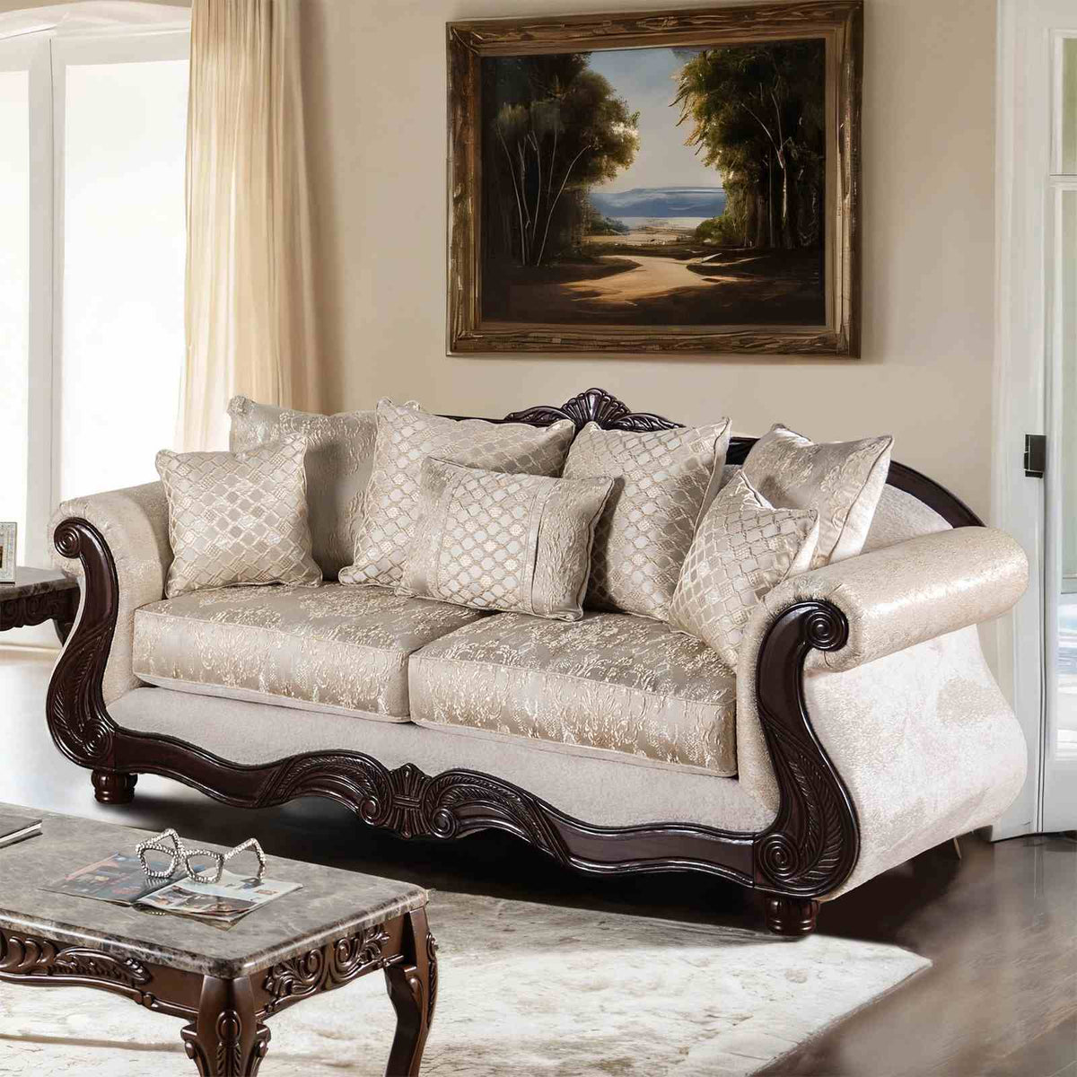 Huelva - Sofa, Beige/Dark Cherry