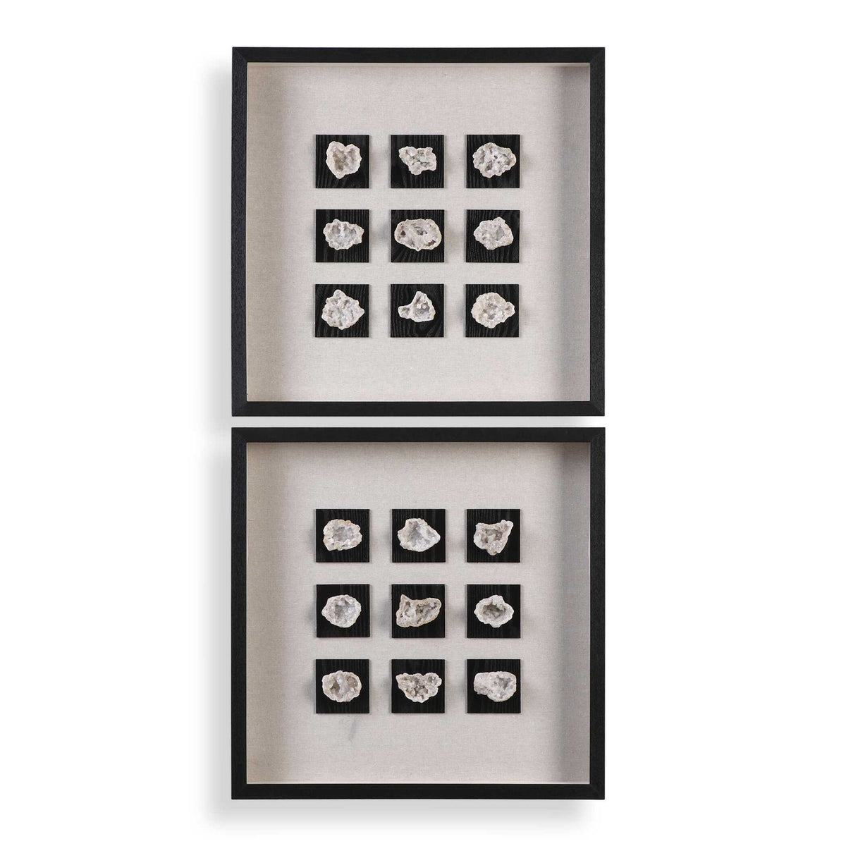 Uttermost black linen shadow box wall decor featuring a geode design, perfect for modern interior accents.