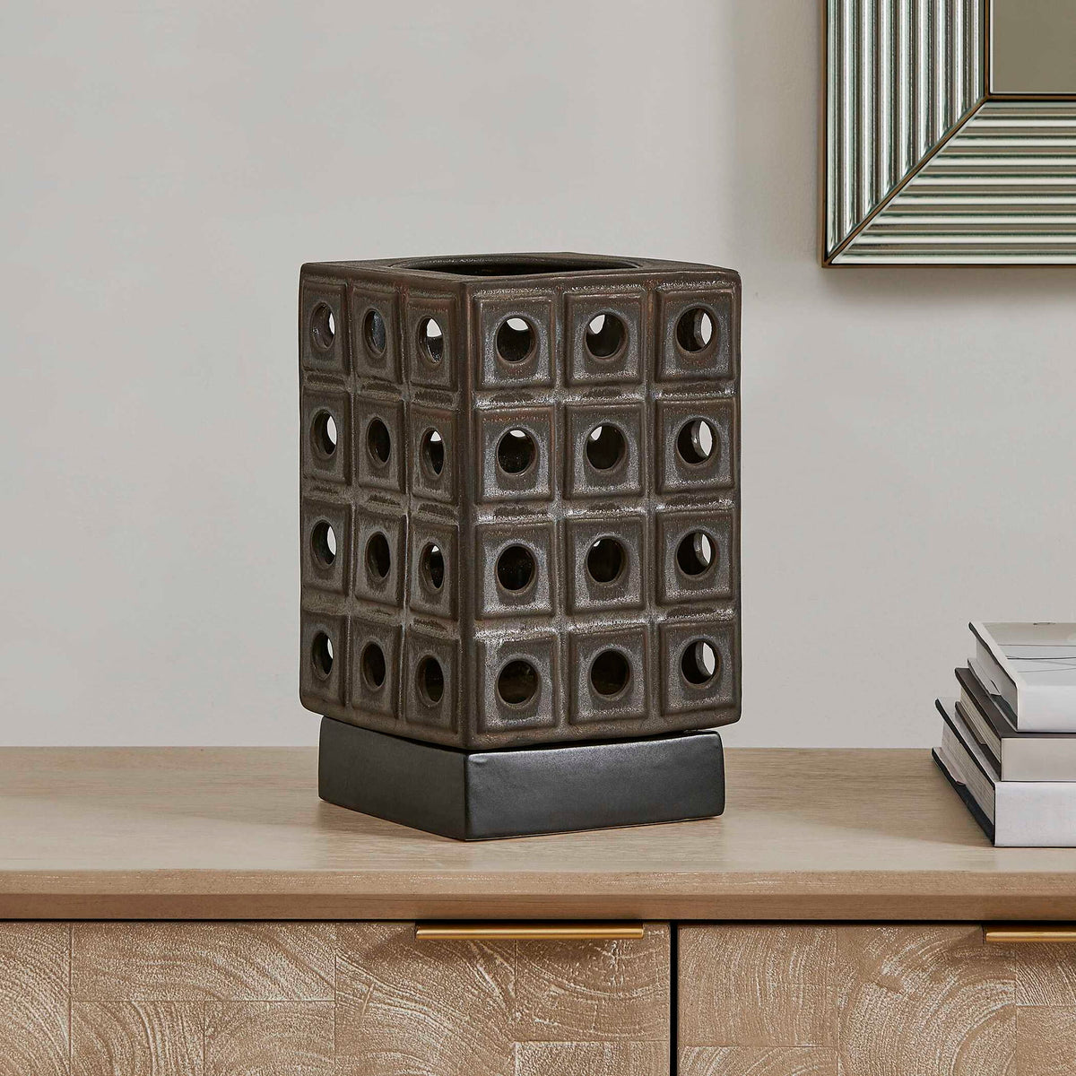 Lattice - Indoor-Outdoor Lantern Candleholder - Brown / Gray