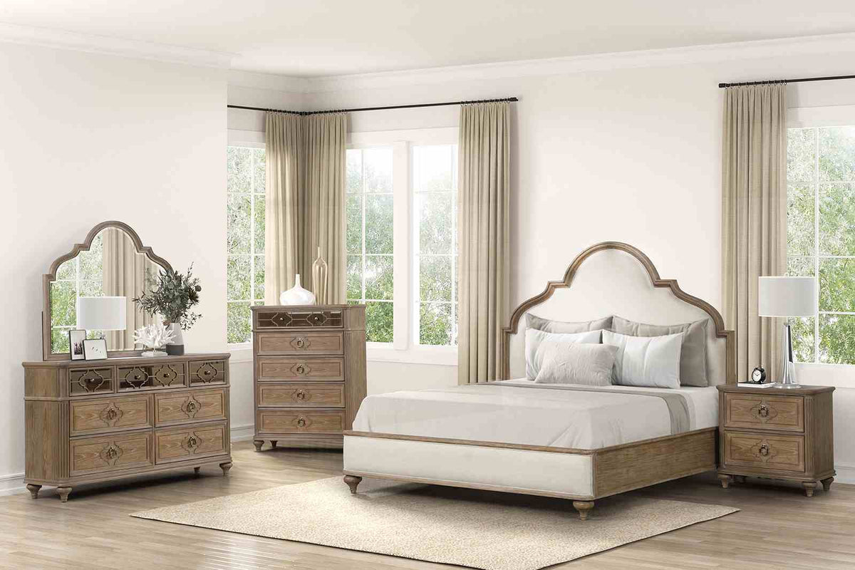 Lyris - E.King Bed, Rustic Oak