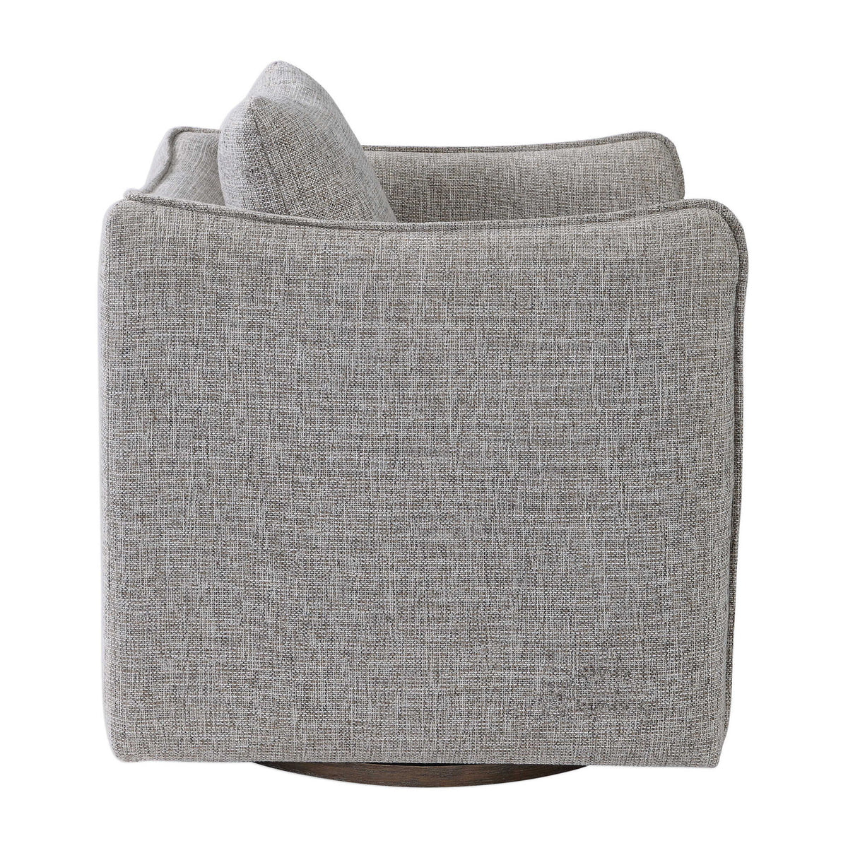 Uttermost Corben swivel chair with plush fabric upholstery and modern design, featuring a rounded back and sleek metal base.
