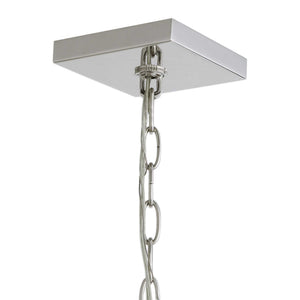 Uttermost Euclid 6-Light Cube Pendant in Nickel, modern pendant lighting featuring geometric cube design with six light bulbs.