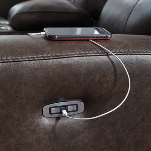 Crossplex - Power Reclining Loveseat / Console / Adjustable Headrest - Smoke - R&R Furniture Gallery (Fountain Valley, CA)