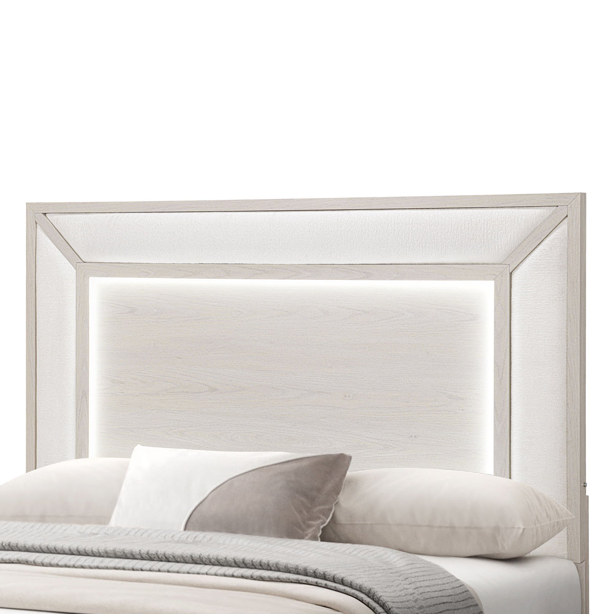 Ciara - King Bed With LED Panel Headboard, Low Profile Design - Beige