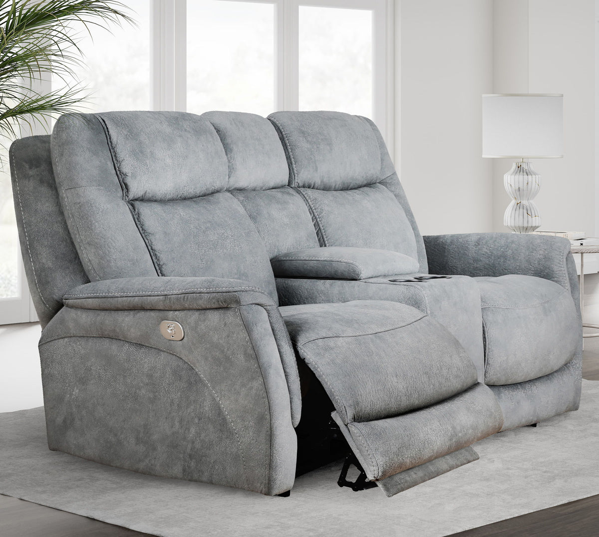 Linus - Zero Gravity Power Reclining Console Loveseat - Hudson Gray